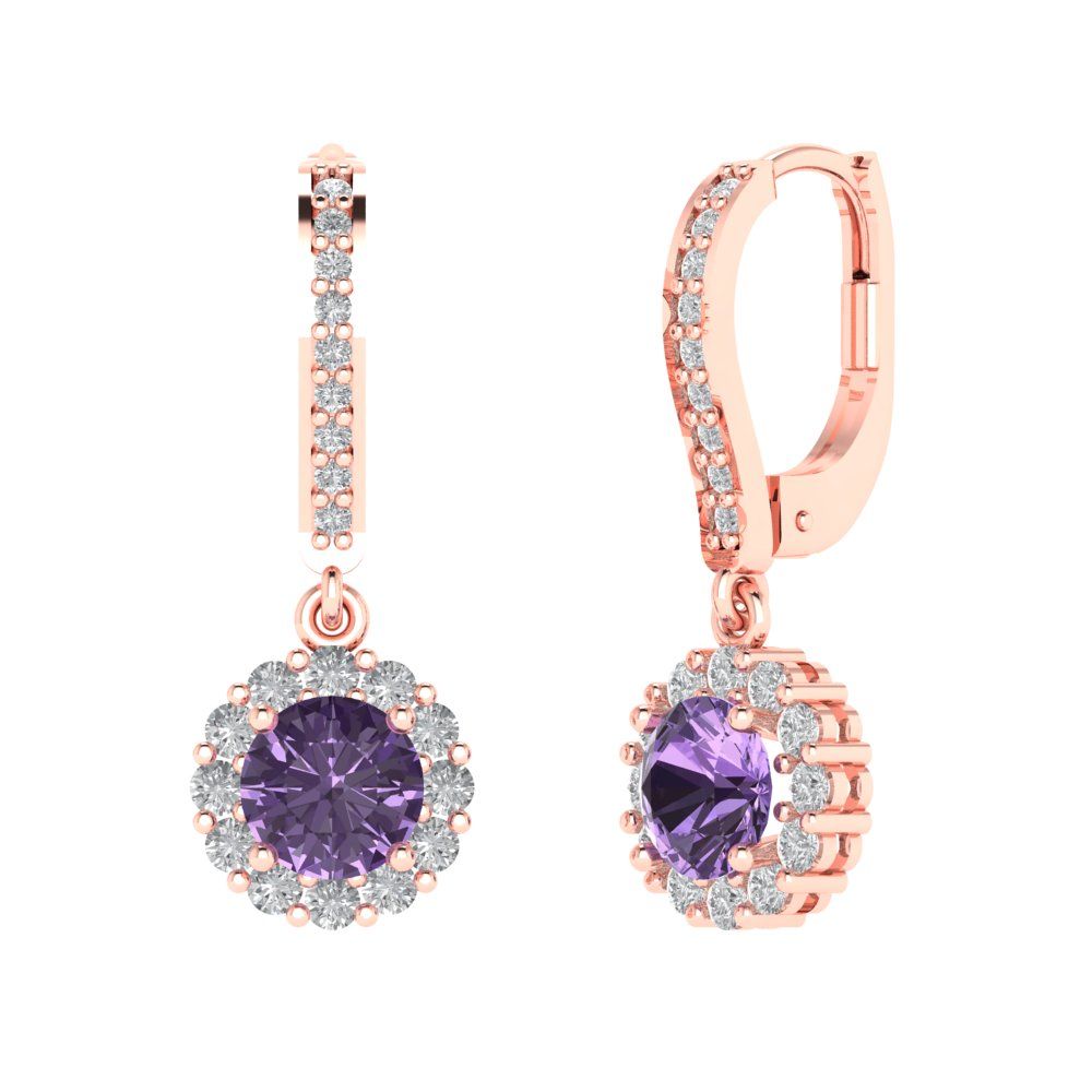 2.235 ctw Alexandrite Drop Dangle Earrings | 6mm Round Cut White Gold Lever Back | June Birthstone