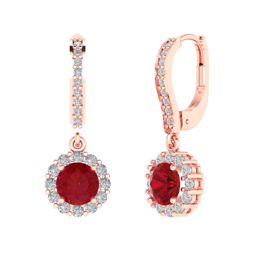 2.235 ctw Pink Tourmaline Drop Dangle Earrings | 6mm Round Cut White Gold Lever Back | April Birthstone