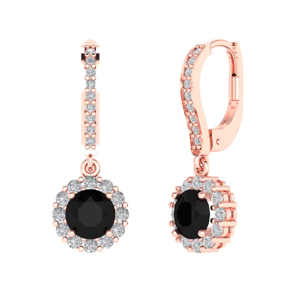 2.235 ctw Onyx Drop Dangle Earrings | 6mm Round Cut White Gold Lever Back | July Birthstone