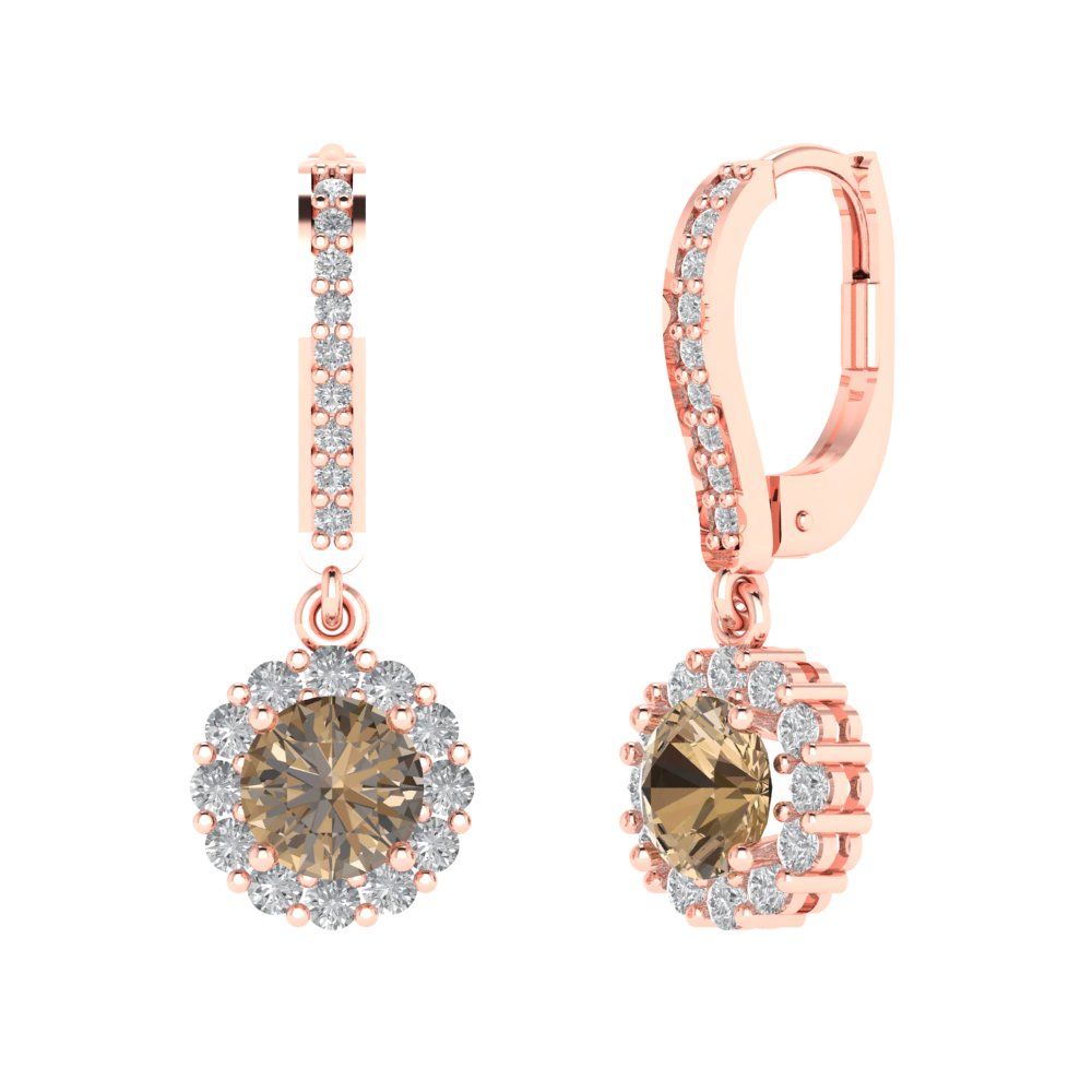 2.235 ctw Champagne Drop Dangle Earrings | 6mm Round Cut White Gold Lever Back | April Birthstone