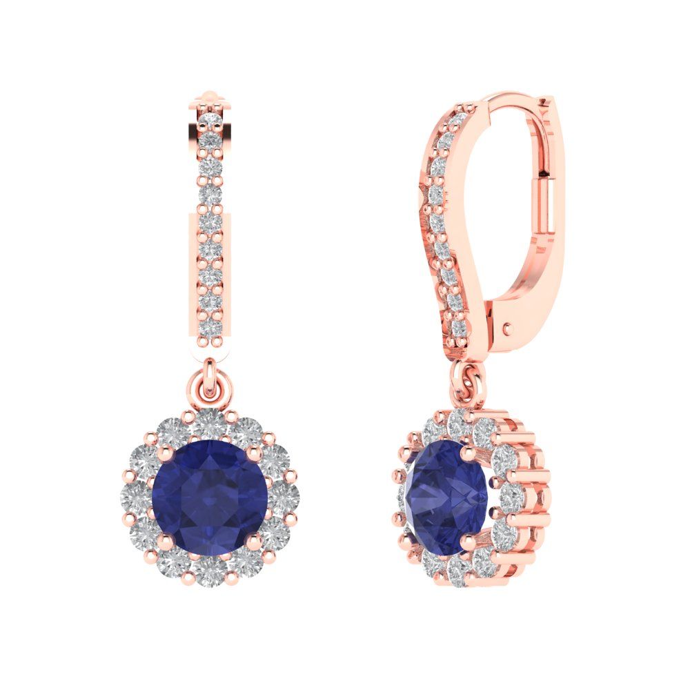 2.235 ctw Tanzanite Drop Dangle Earrings | 6mm Round Cut White Gold Lever Back | December Birthstone