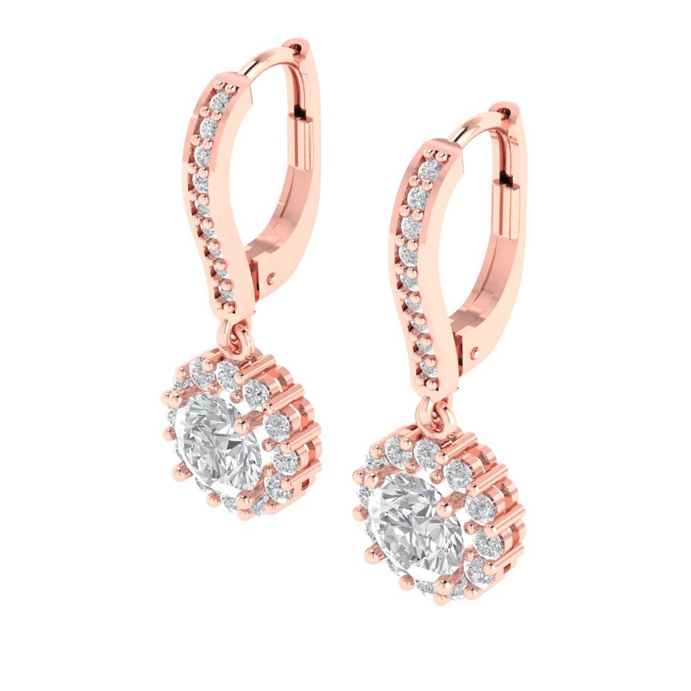 2.235 ctw Moissanite Drop Dangle Earrings | 6mm Round Cut White Gold Lever Back | April Birthstone