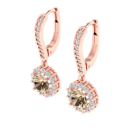2.235 ctw Yellow Moissanite Drop Dangle Earrings | 6mm Round Cut White Gold Lever Back | April Birthstone