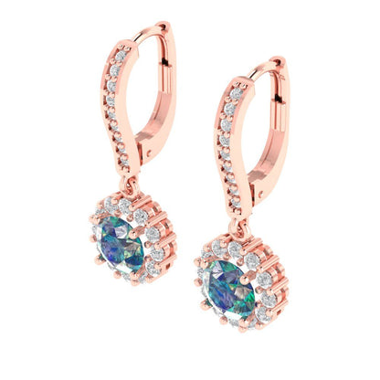 2.235 ctw Blue Moissanite Drop Dangle Earrings | 6mm Round Cut White Gold Lever Back | April Birthstone