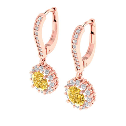 2.235 ctw Yellow Zirconia Drop Dangle Earrings | 6mm Round Cut White Gold Lever Back | April Birthstone