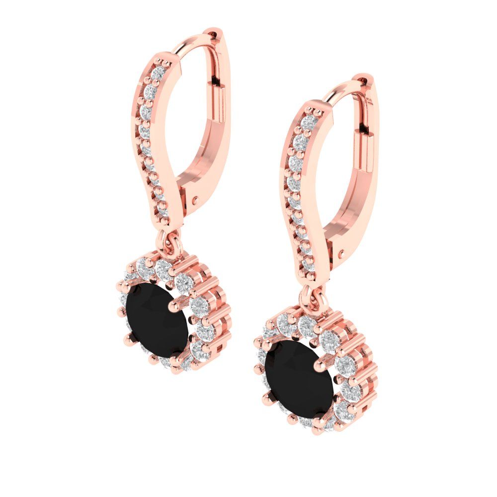 2.235 ctw Onyx Drop Dangle Earrings | 6mm Round Cut White Gold Lever Back | July Birthstone