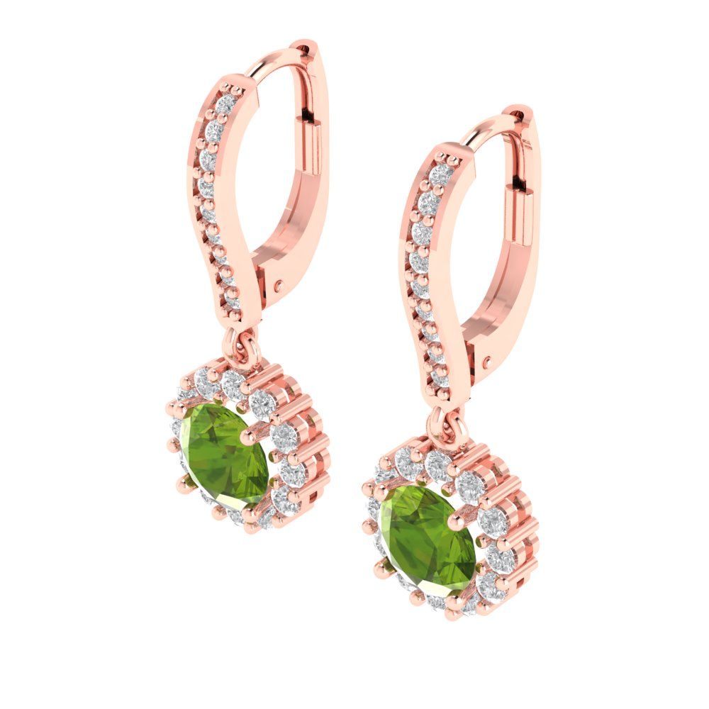 2.235 ctw Peridot Drop Dangle Earrings | 6mm Round Cut White Gold Lever Back | August Birthstone