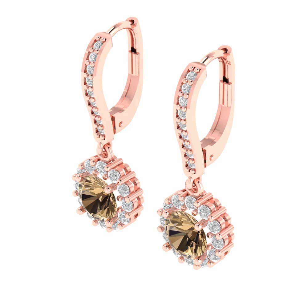 2.235 ctw Champagne Drop Dangle Earrings | 6mm Round Cut White Gold Lever Back | April Birthstone