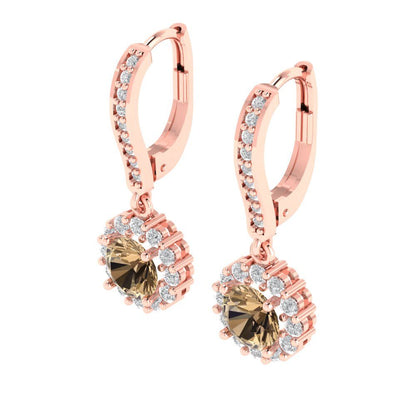 2.235 ctw Champagne Drop Dangle Earrings | 6mm Round Cut White Gold Lever Back | April Birthstone
