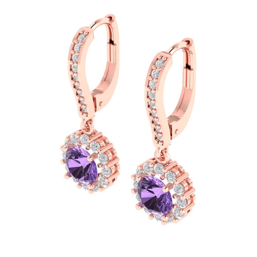 2.235 ctw Alexandrite Drop Dangle Earrings | 6mm Round Cut White Gold Lever Back | June Birthstone