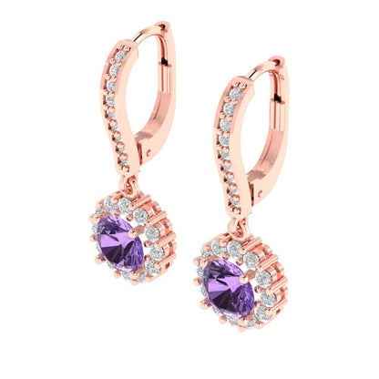 2.235 ctw Alexandrite Drop Dangle Earrings | 6mm Round Cut White Gold Lever Back | June Birthstone
