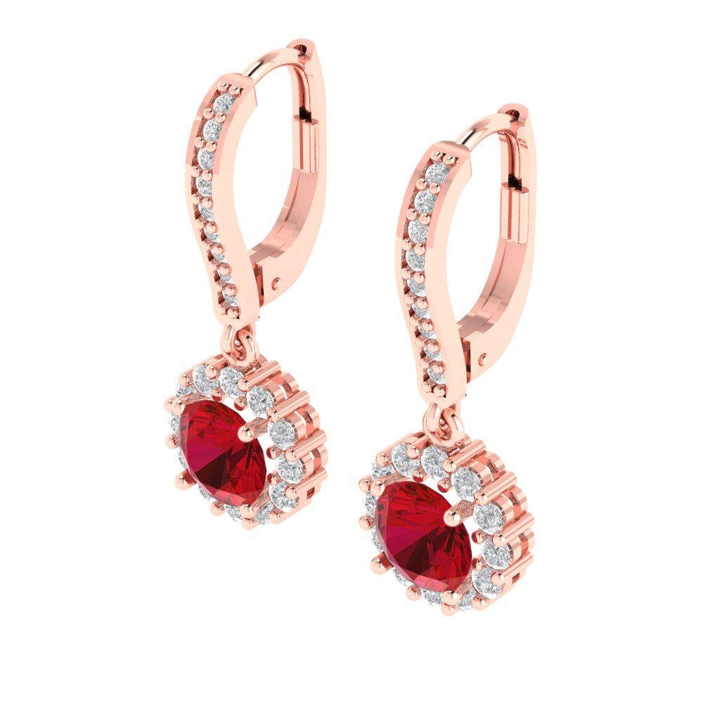 2.235 ctw Ruby Drop Dangle Earrings | 6mm Round Cut White Gold Lever Back | July Birthstone