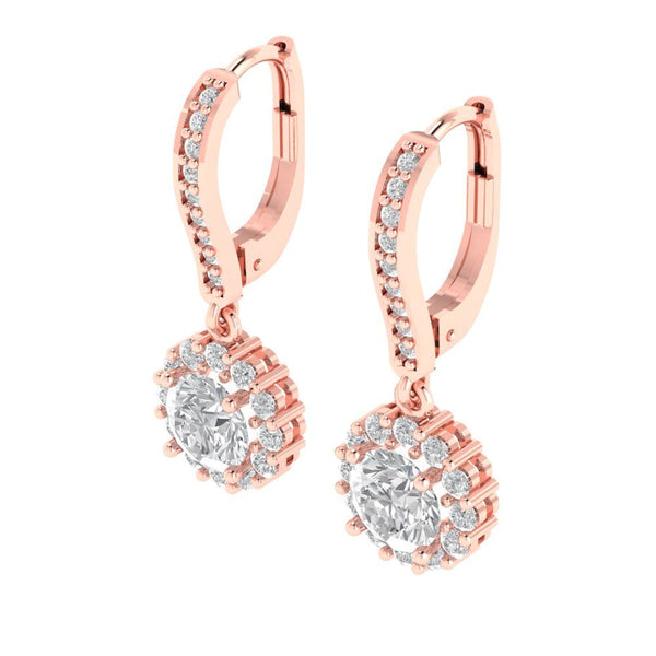2.25 ct Brilliant Round Cut Halo Drop Dangle Clear Simulated Diamond Stone Rose Gold Earrings Lever Back