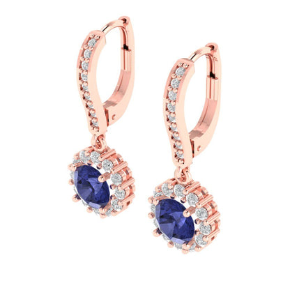2.235 ctw Tanzanite Drop Dangle Earrings | 6mm Round Cut White Gold Lever Back | December Birthstone