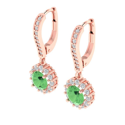 2.235 ctw Green Zirconia Drop Dangle Earrings | 6mm Round Cut White Gold Lever Back | April Birthstone