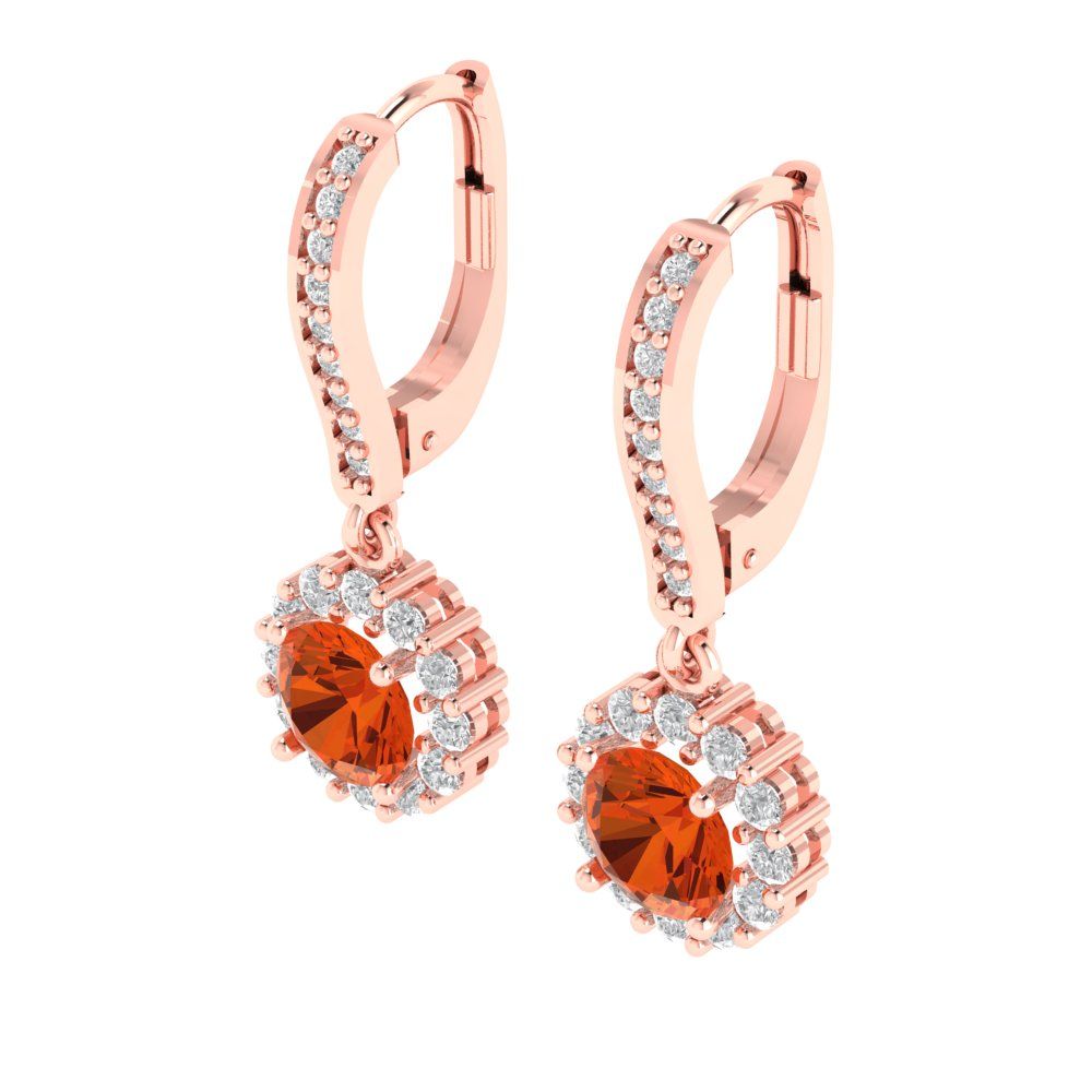 2.235 ctw Red Zirconia Drop Dangle Earrings | 6mm Round Cut White Gold Lever Back | April Birthstone