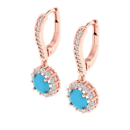 2.235 ctw Turquoise Drop Dangle Earrings | 6mm Round Cut White Gold Lever Back | December Birthstone