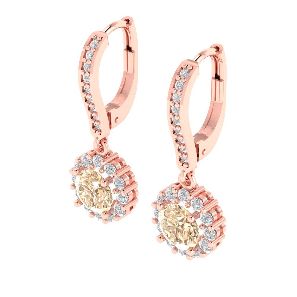 2.235 ctw Morganite Drop Dangle Earrings | 6mm Round Cut White Gold Lever Back | February Birthstone