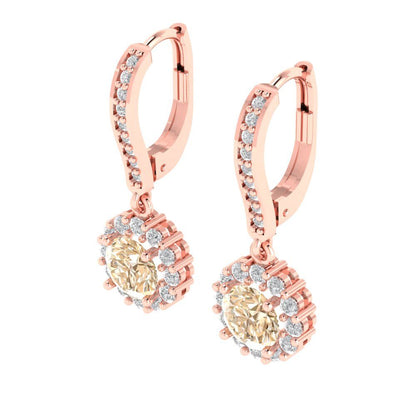 2.235 ctw Morganite Drop Dangle Earrings | 6mm Round Cut White Gold Lever Back | February Birthstone