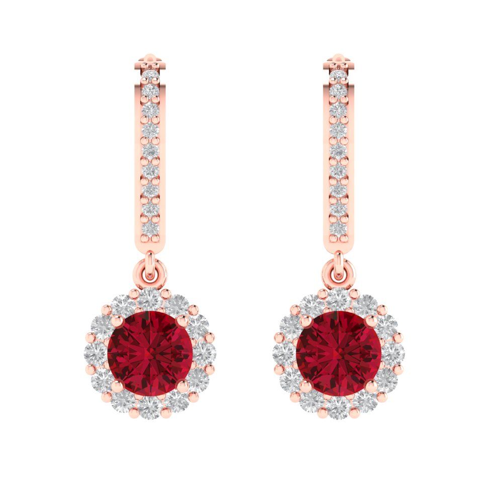2.235 ctw Pink Tourmaline Drop Dangle Earrings | 6mm Round Cut White Gold Lever Back | April Birthstone