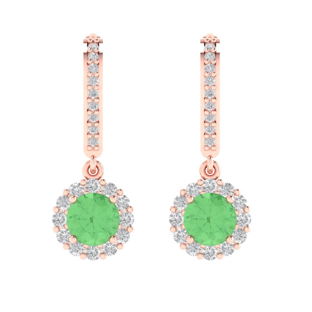 2.235 ctw Green Zirconia Drop Dangle Earrings | 6mm Round Cut White Gold Lever Back | April Birthstone