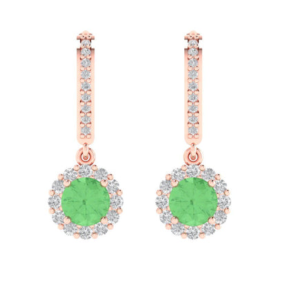 2.235 ctw Green Zirconia Drop Dangle Earrings | 6mm Round Cut White Gold Lever Back | April Birthstone
