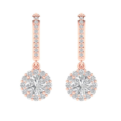2.235 ctw Moissanite Drop Dangle Earrings | 6mm Round Cut White Gold Lever Back | April Birthstone