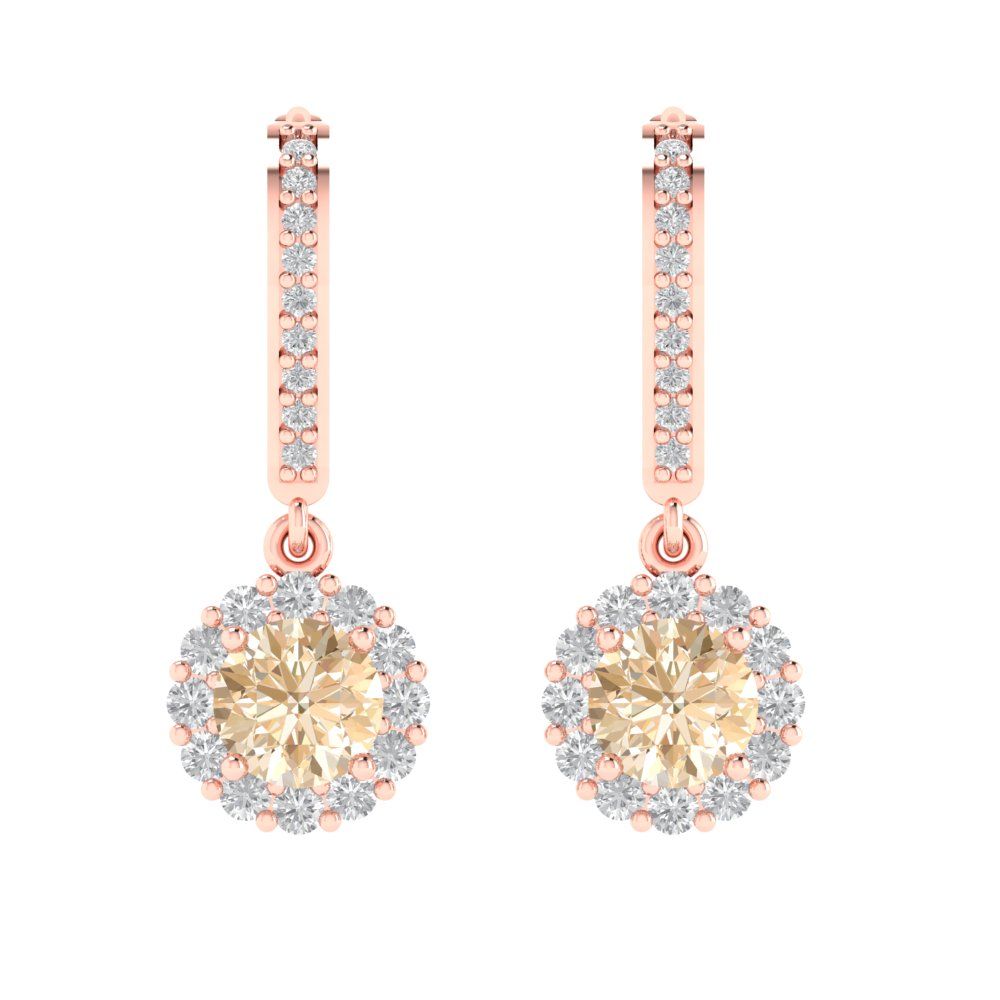 2.235 ctw Morganite Drop Dangle Earrings | 6mm Round Cut White Gold Lever Back | February Birthstone