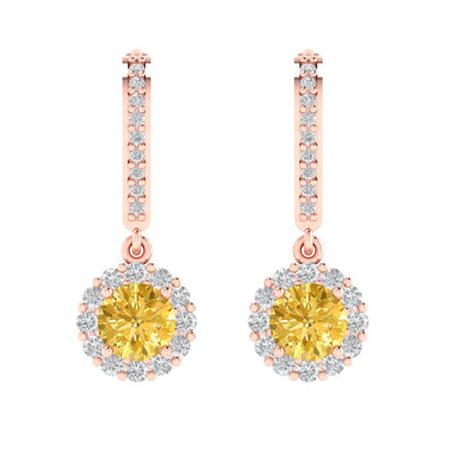 2.235 ctw Citrine Drop Dangle Earrings | 6mm Round Cut White Gold Lever Back | November Birthstone