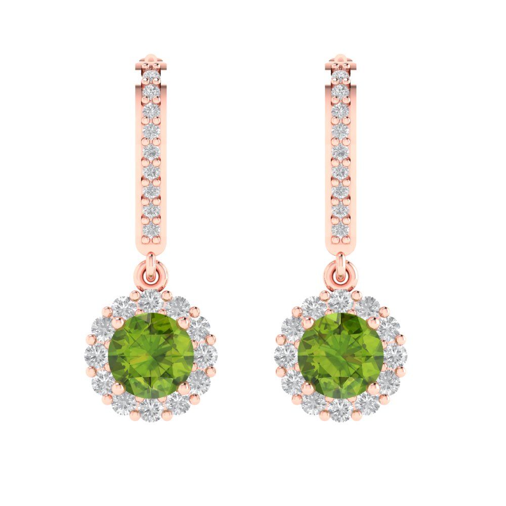 2.235 ctw Peridot Drop Dangle Earrings | 6mm Round Cut White Gold Lever Back | August Birthstone