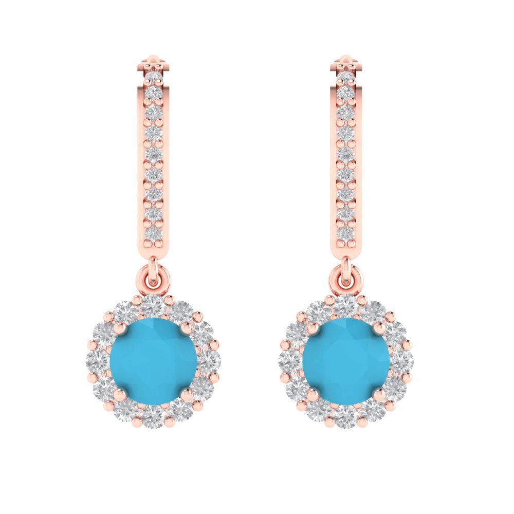2.235 ctw Turquoise Drop Dangle Earrings | 6mm Round Cut White Gold Lever Back | December Birthstone