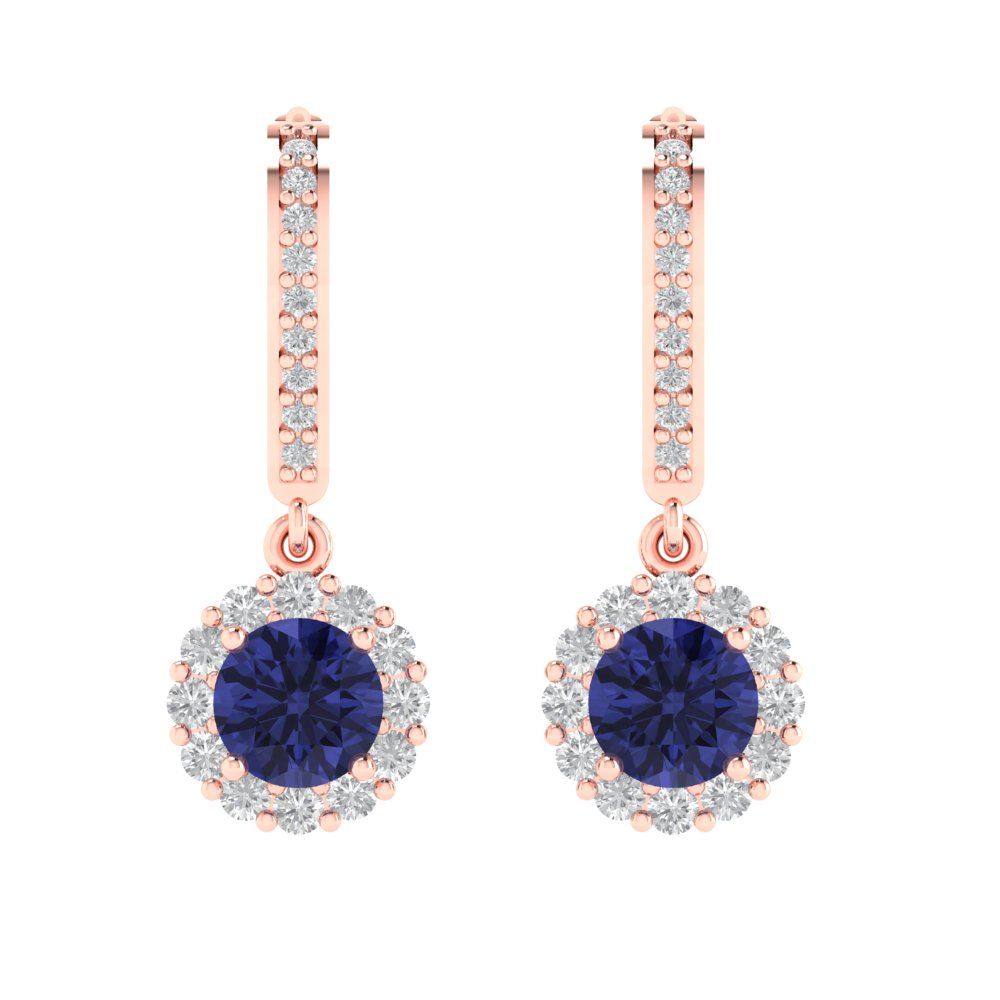 2.235 ctw Tanzanite Drop Dangle Earrings | 6mm Round Cut White Gold Lever Back | December Birthstone