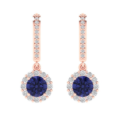 2.235 ctw Tanzanite Drop Dangle Earrings | 6mm Round Cut White Gold Lever Back | December Birthstone