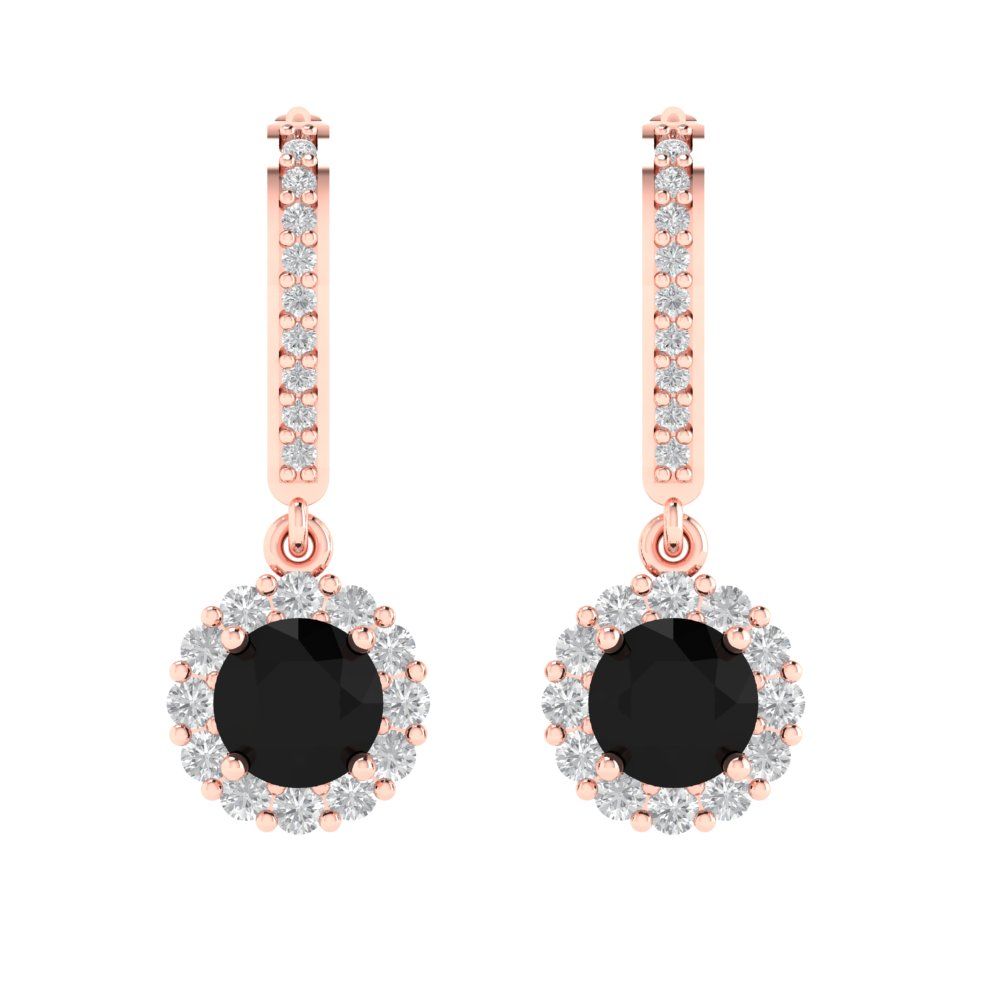 2.235 ctw Onyx Drop Dangle Earrings | 6mm Round Cut White Gold Lever Back | July Birthstone