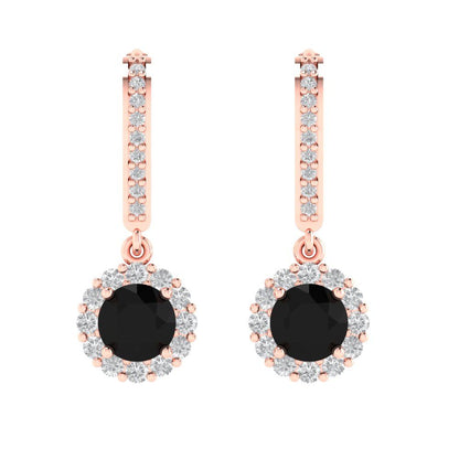 2.235 ctw Onyx Drop Dangle Earrings | 6mm Round Cut White Gold Lever Back | July Birthstone
