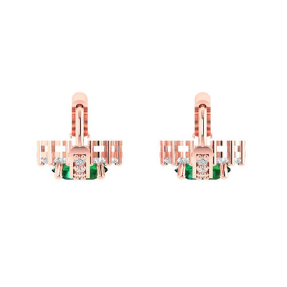 2.235 ctw Emerald Drop Dangle Earrings | 6mm Round Cut White Gold Lever Back | May Birthstone