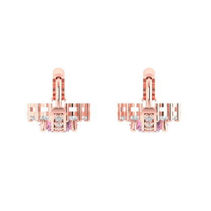 2.235 ctw Pink Zirconia Drop Dangle Earrings | 6mm Round Cut White Gold Lever Back | April Birthstone