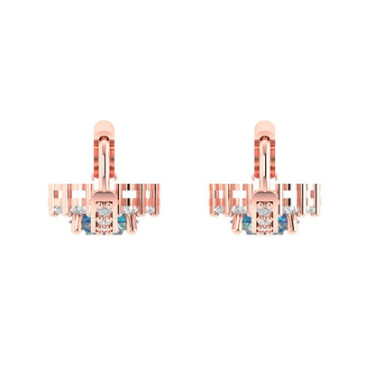 2.235 ctw Blue Moissanite Drop Dangle Earrings | 6mm Round Cut White Gold Lever Back | April Birthstone