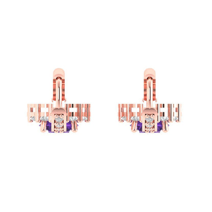 2.235 ctw Amethyst Drop Dangle Earrings | 6mm Round Cut White Gold Lever Back | February Birthstone