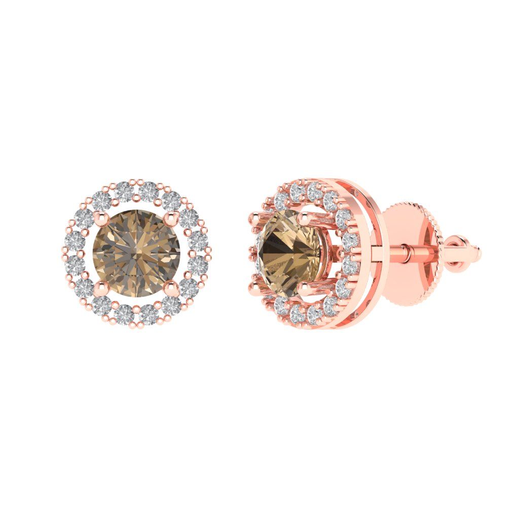 1.24 ctw Champagne Studs Earrings | 5.0mm Round Cut White Gold Screw back | April Birthstone