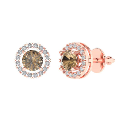 1.24 ctw Champagne Studs Earrings | 5.0mm Round Cut White Gold Screw back | April Birthstone