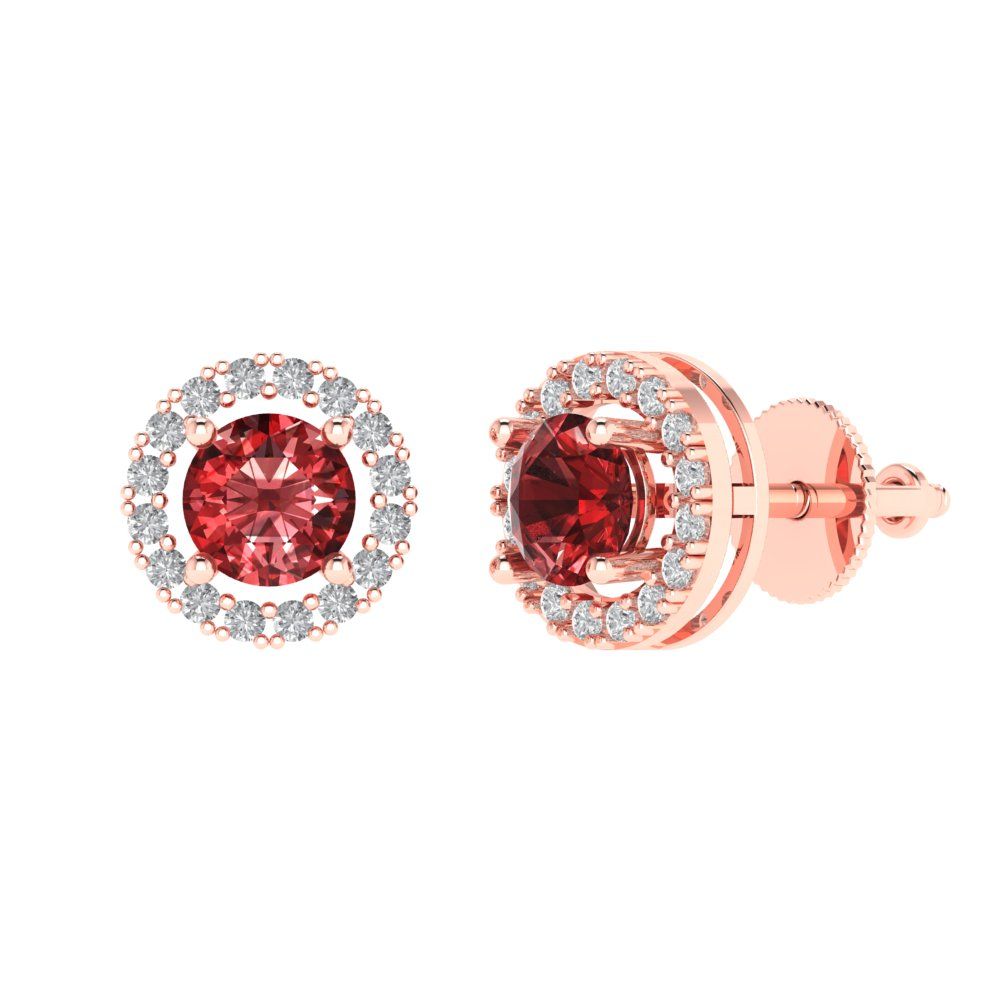 1.24 ctw Garnet Studs Earrings | 5.0mm Round Cut White Gold Screw back | January Birthstone