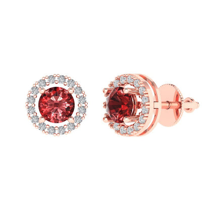 1.24 ctw Garnet Studs Earrings | 5.0mm Round Cut White Gold Screw back | January Birthstone