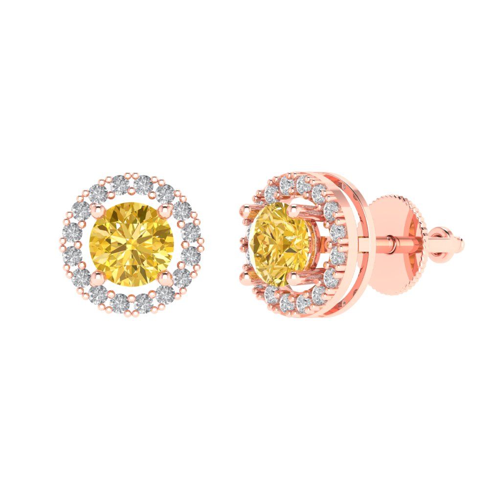1.24 ctw Yellow Zirconia Studs Earrings | 5.0mm Round Cut White Gold Screw back | April Birthstone