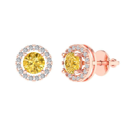 1.24 ctw Yellow Zirconia Studs Earrings | 5.0mm Round Cut White Gold Screw back | April Birthstone