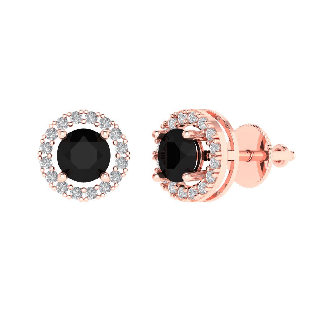 1.24 ctw Onyx Studs Earrings | 5.0mm Round Cut White Gold Screw back | July Birthstone