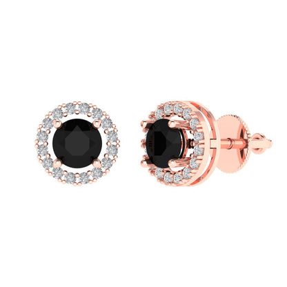 1.24 ctw Onyx Studs Earrings | 5.0mm Round Cut White Gold Screw back | July Birthstone