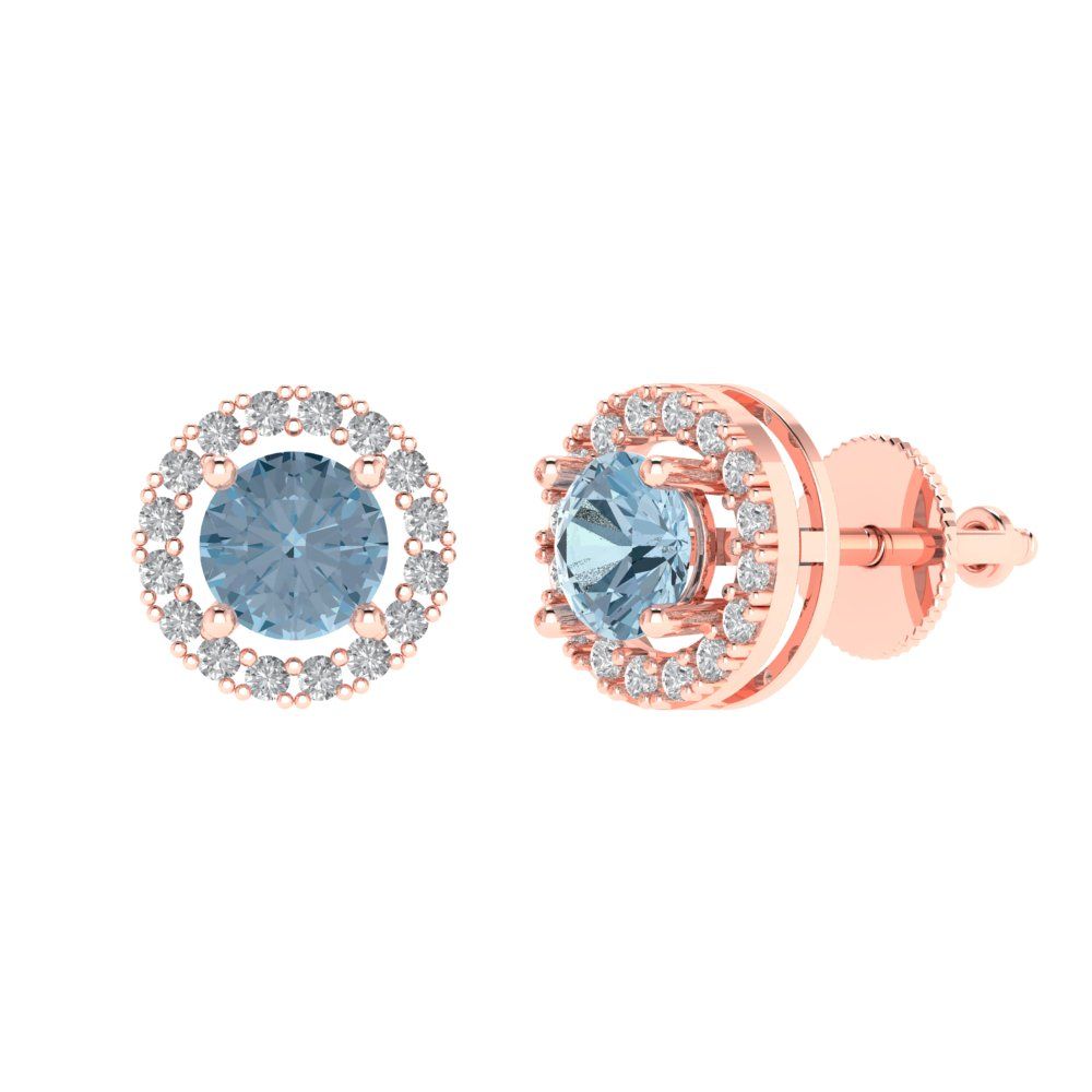 1.24 ctw Blue Zirconia Studs Earrings | 5.0mm Round Cut White Gold Screw back | April Birthstone