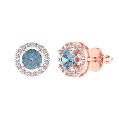 1.24 ctw Blue Zirconia Studs Earrings | 5.0mm Round Cut White Gold Screw back | April Birthstone
