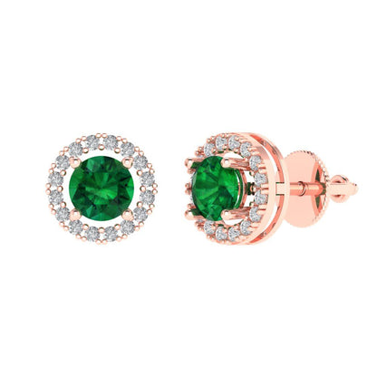 1.24 ctw Emerald Studs Earrings | 5.0mm Round Cut White Gold Screw back | May Birthstone